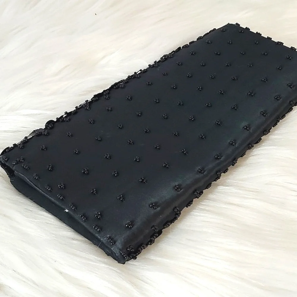 Vintage Full Sequin Beaded Black Flapper Style Clutch Wallet Gothic Hong Kong - Picture 10 of 14